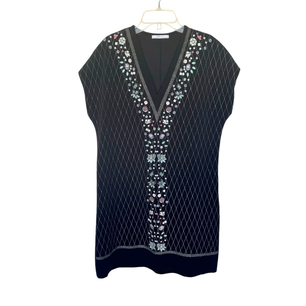 Zara V-Neck Floral Metallic Tunic Shift Dress